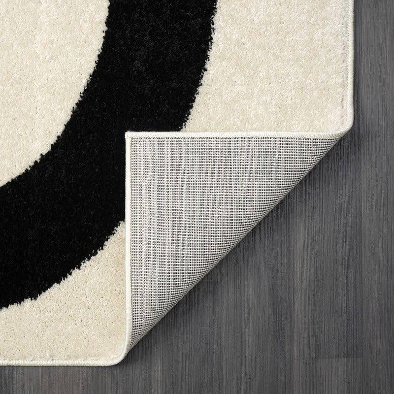 Abani Abstract Beige/Black Area Rug - 6'x9' - Modern Curved Line Design - Deco Collection - Easy to Clean - Durable for High Traffic Areas - Bedroom, Office & Kitchen - Medium Pile