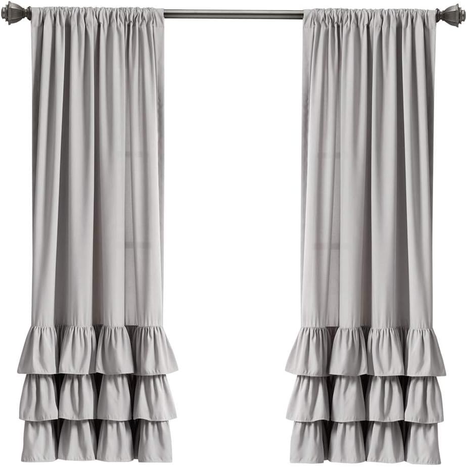 Lush Decor, White Allison Ruffle Curtains-Window Panel Drapes Set for Living, Dining Room, Bedroom (Pair), 84" x 40", 40" W x 84" L