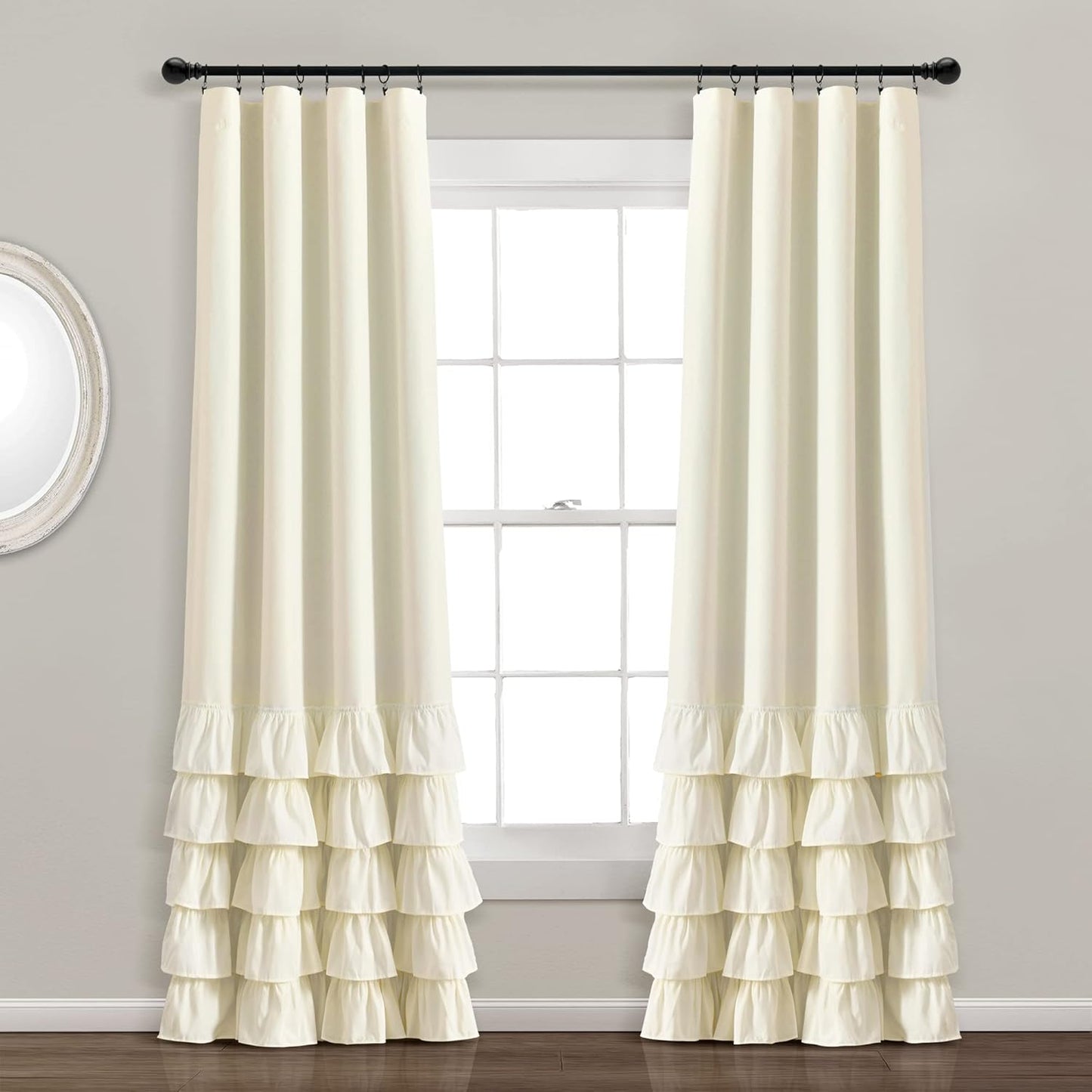 Lush Decor, White Allison Ruffle Curtains-Window Panel Drapes Set for Living, Dining Room, Bedroom (Pair), 84" x 40", 40" W x 84" L