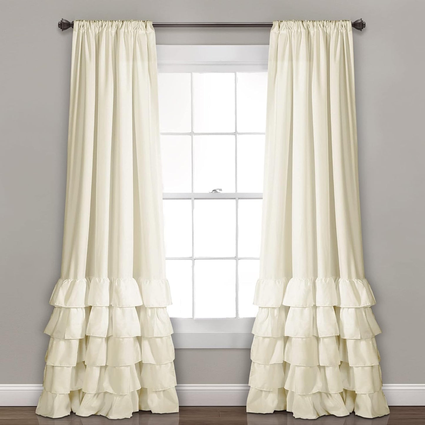 Lush Decor, White Allison Ruffle Curtains-Window Panel Drapes Set for Living, Dining Room, Bedroom (Pair), 84" x 40", 40" W x 84" L