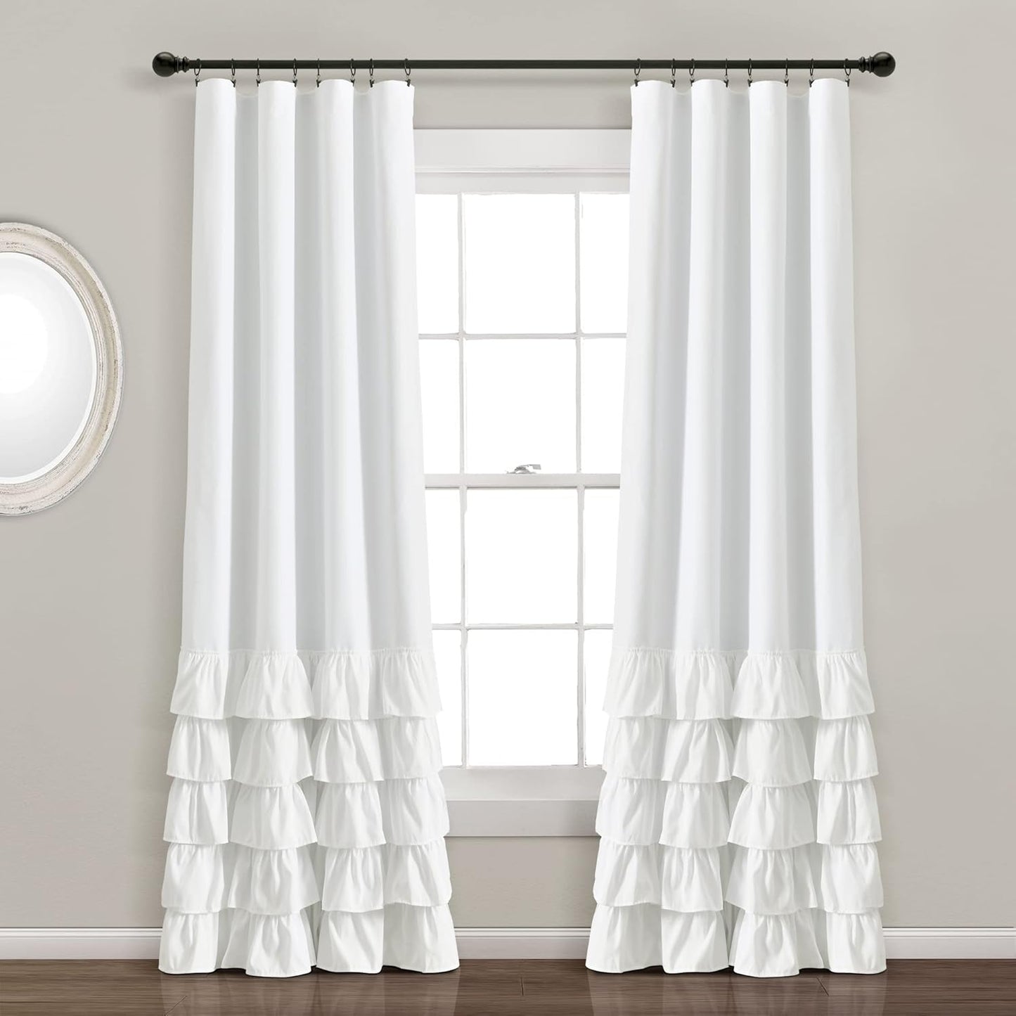 Lush Decor, White Allison Ruffle Curtains-Window Panel Drapes Set for Living, Dining Room, Bedroom (Pair), 84" x 40", 40" W x 84" L
