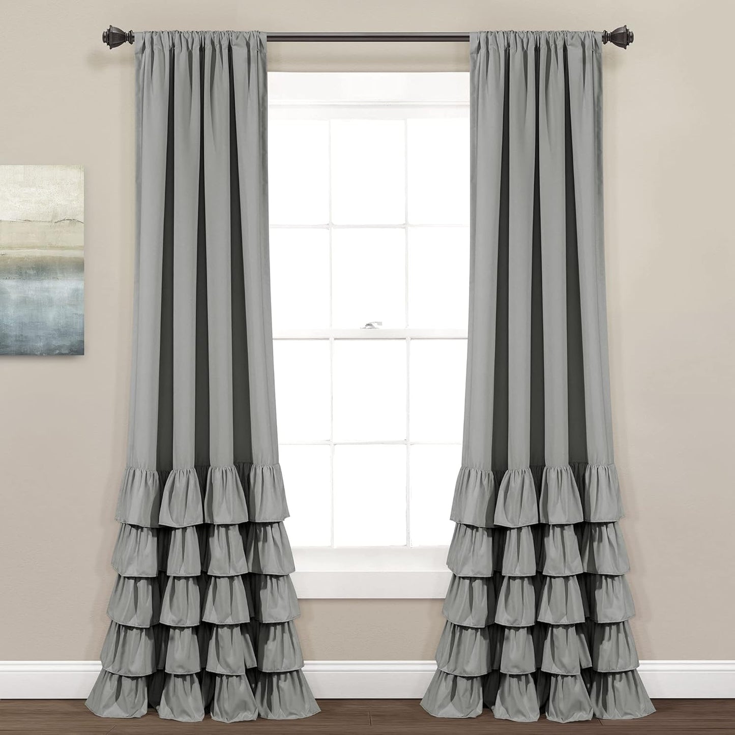 Lush Decor, White Allison Ruffle Curtains-Window Panel Drapes Set for Living, Dining Room, Bedroom (Pair), 84" x 40", 40" W x 84" L