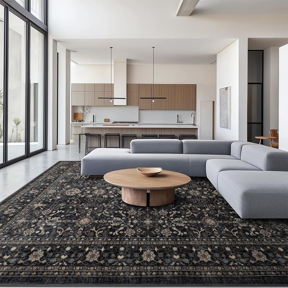 Area Rug Non Slip Machine Washable Ultra Soft Living Room/Bedroom/Kitchen/Outdoor/Classroom Dark Gray, 8'×10'