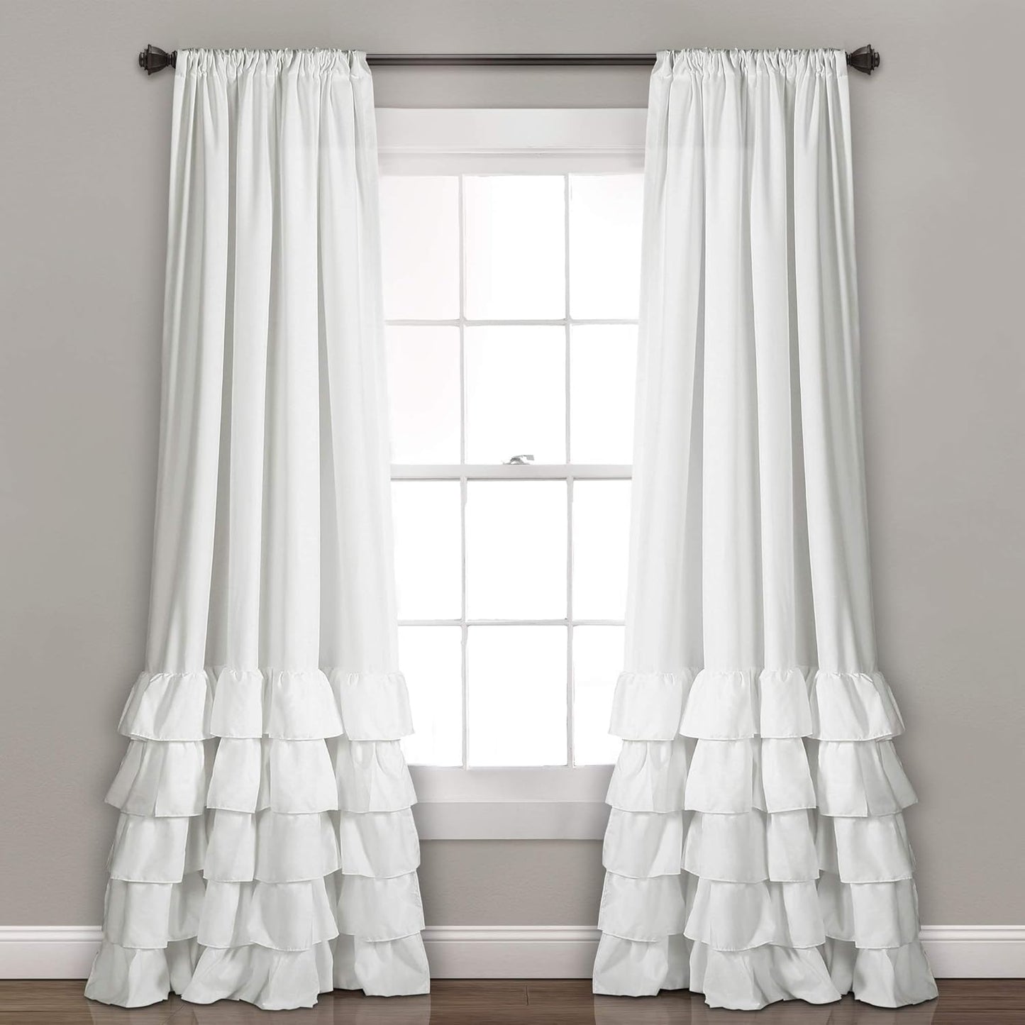 Lush Decor, White Allison Ruffle Curtains-Window Panel Drapes Set for Living, Dining Room, Bedroom (Pair), 84" x 40", 40" W x 84" L
