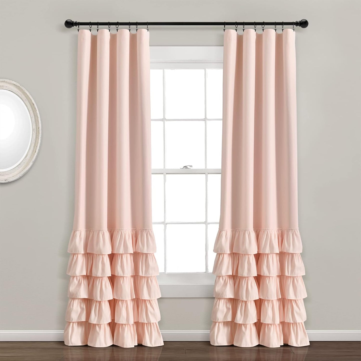 Lush Decor, White Allison Ruffle Curtains-Window Panel Drapes Set for Living, Dining Room, Bedroom (Pair), 84" x 40", 40" W x 84" L