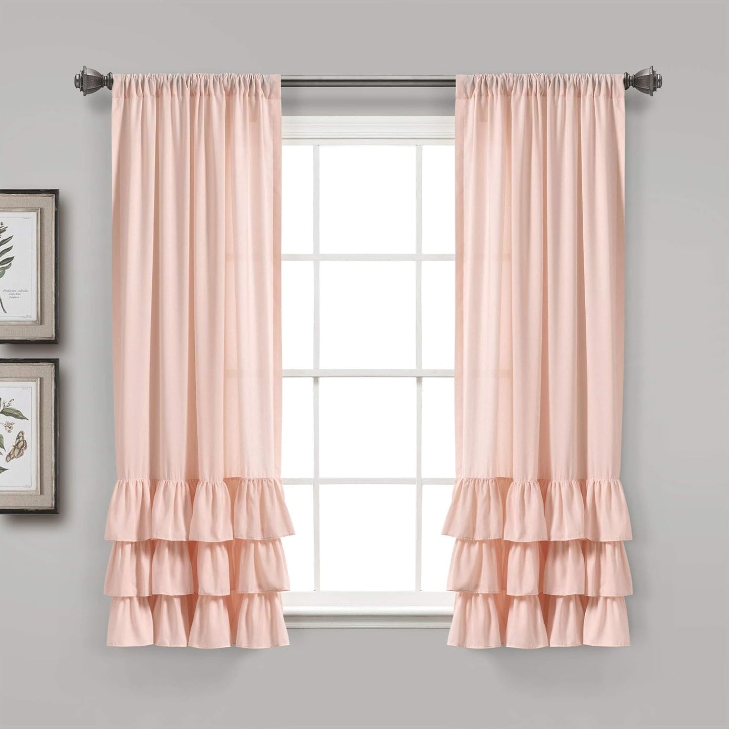 Lush Decor, White Allison Ruffle Curtains-Window Panel Drapes Set for Living, Dining Room, Bedroom (Pair), 84" x 40", 40" W x 84" L