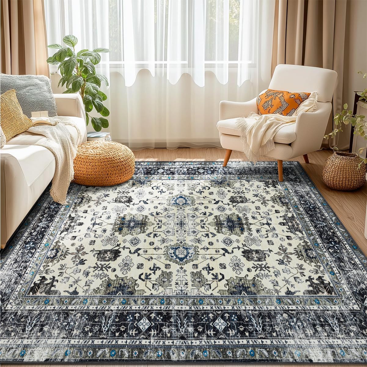 Area Rug Non Slip Machine Washable Ultra Soft Living Room/Bedroom/Kitchen/Outdoor/Classroom Dark Gray, 8'×10'