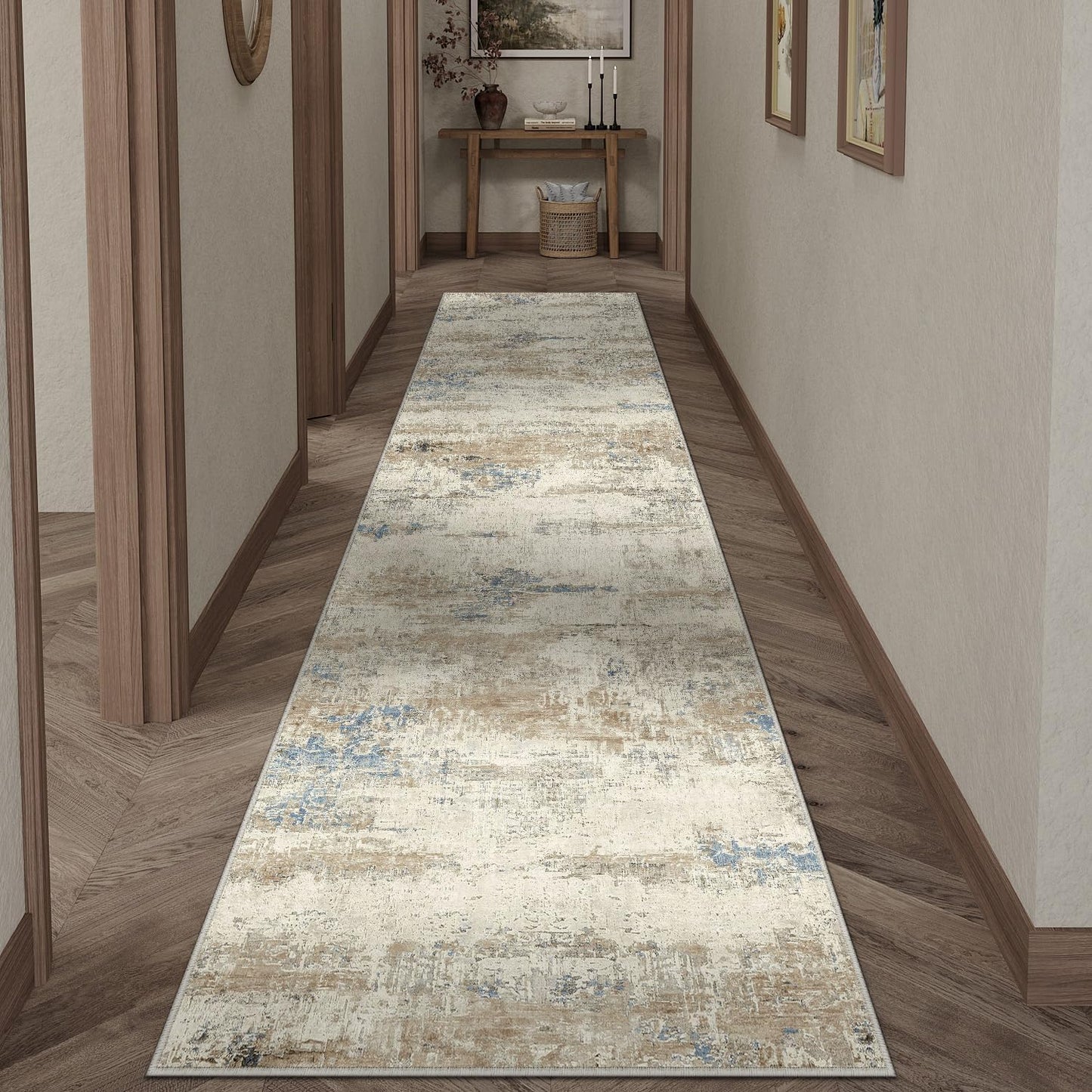 Washable Brown Area Rug 8x10 Modern Abstract Living Room Large Carpet Bedroom Neutral Soft Throw Rug Low Pile Non Slip Indoor Contemporary Floor Cover for Dining Room Office