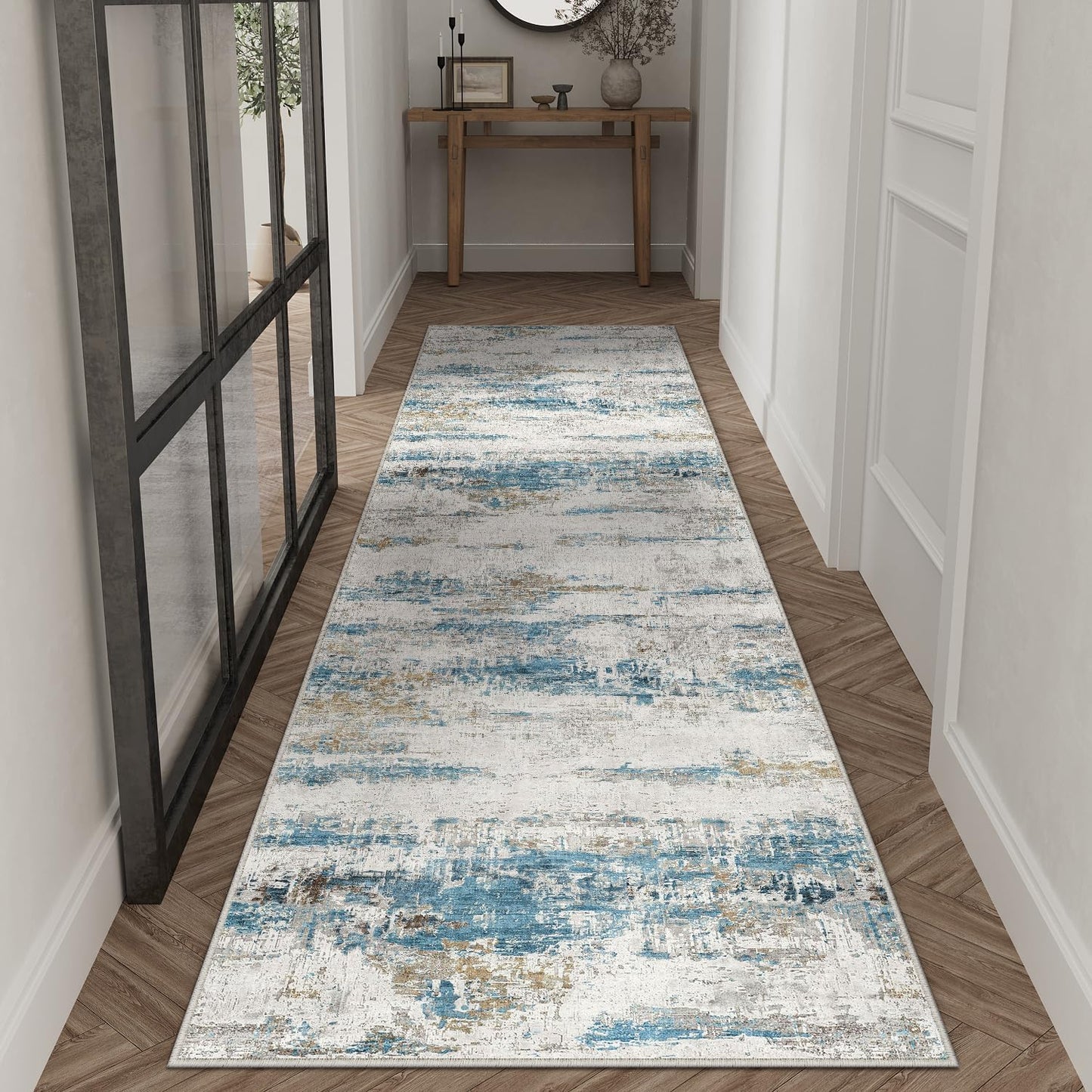 Washable Brown Area Rug 8x10 Modern Abstract Living Room Large Carpet Bedroom Neutral Soft Throw Rug Low Pile Non Slip Indoor Contemporary Floor Cover for Dining Room Office