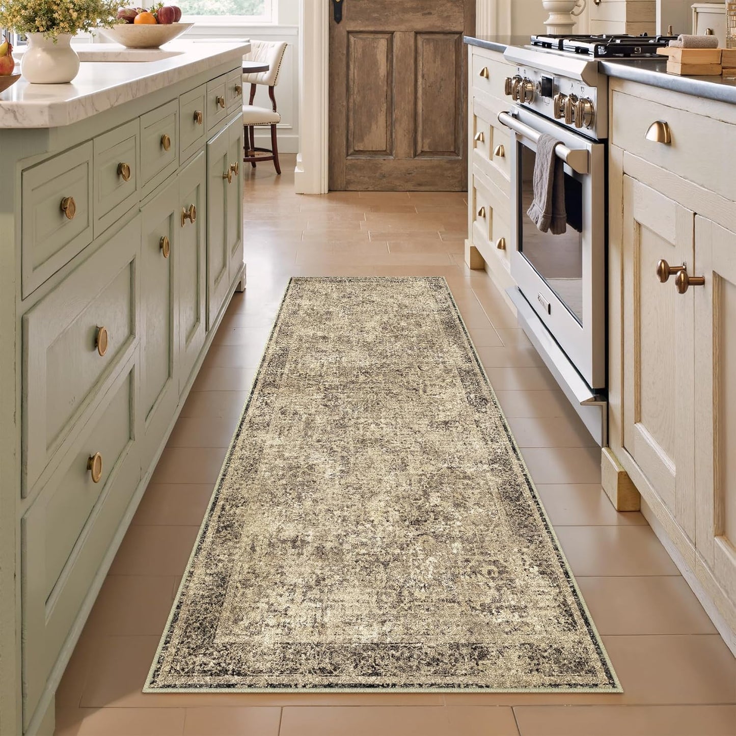 Washable Brown Area Rug 8x10 Modern Abstract Living Room Large Carpet Bedroom Neutral Soft Throw Rug Low Pile Non Slip Indoor Contemporary Floor Cover for Dining Room Office