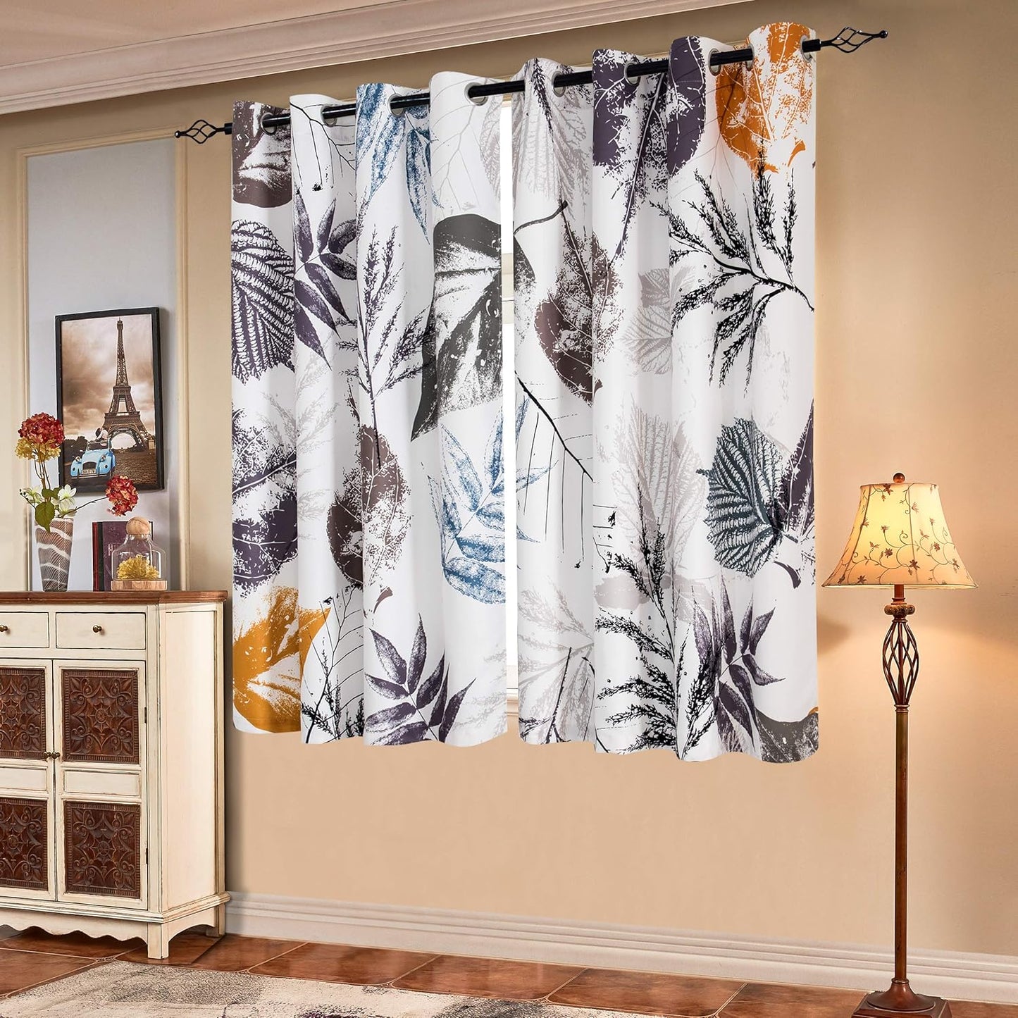 SUBRTEX Light Flitering Curtains 52Wx84L, Room Darkening Vibrant Floral Drapes, 50% Blackout, Semi Sheer Boho Farmhouse Curtains for Living Room, Brown