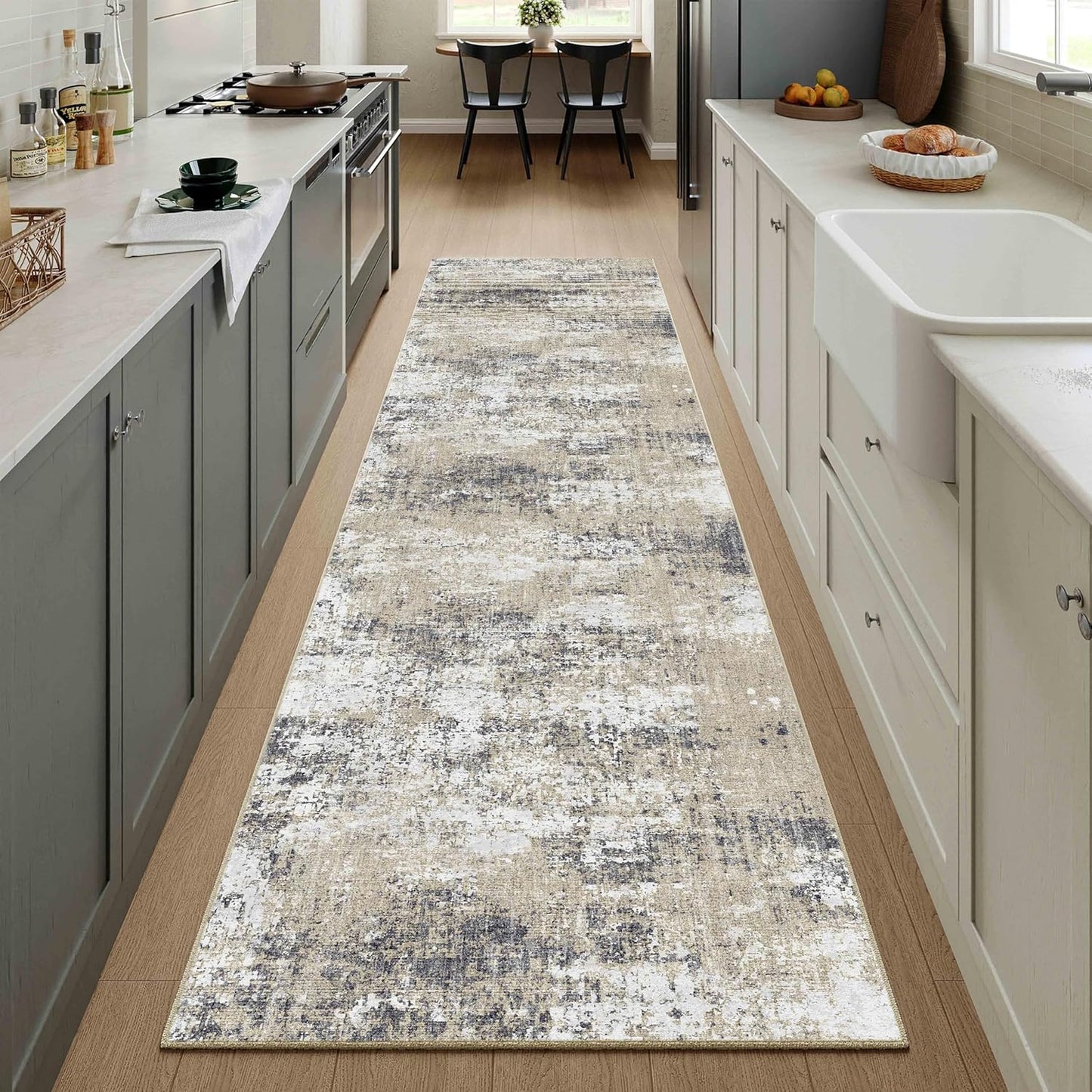 Washable Brown Area Rug 8x10 Modern Abstract Living Room Large Carpet Bedroom Neutral Soft Throw Rug Low Pile Non Slip Indoor Contemporary Floor Cover for Dining Room Office