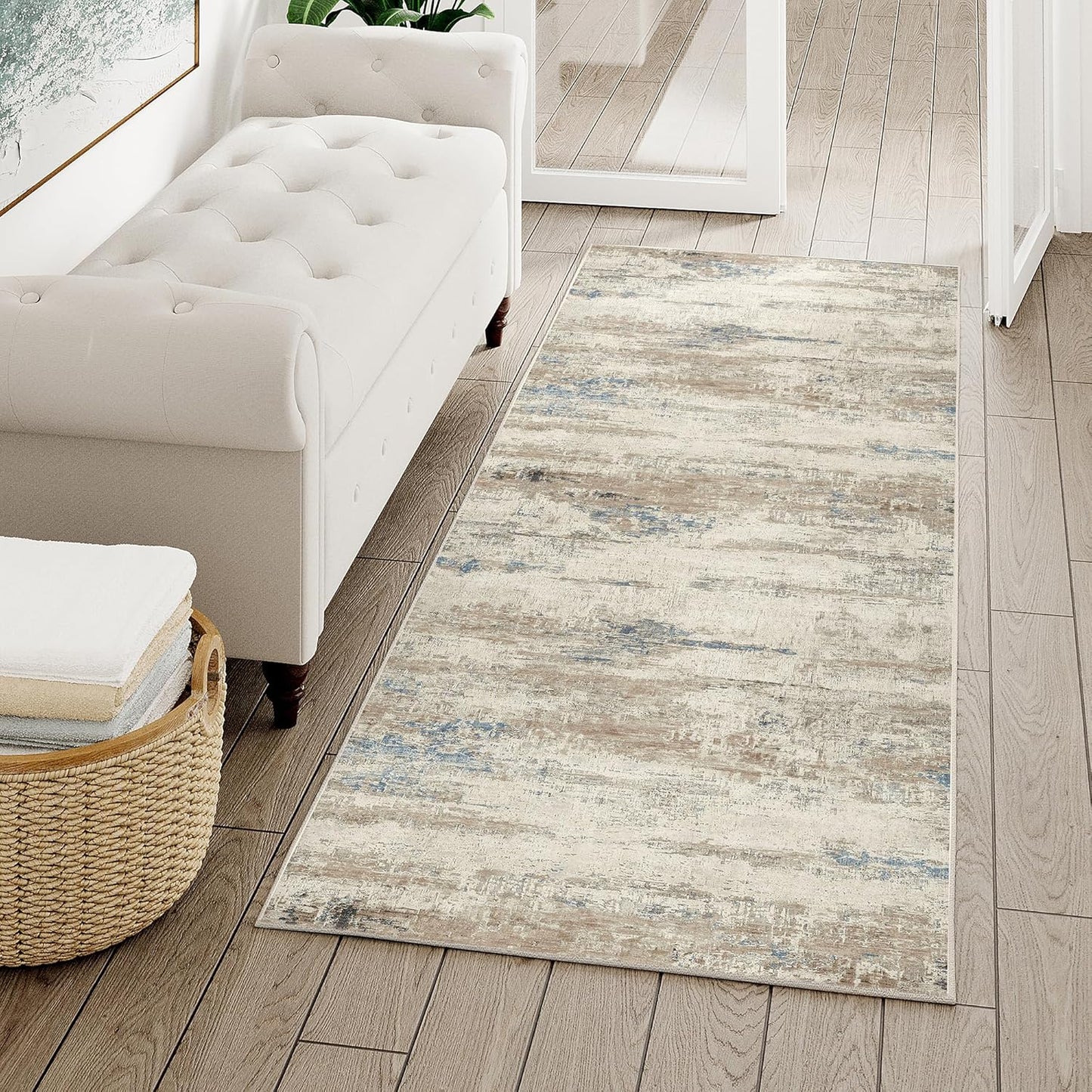 Washable Brown Area Rug 8x10 Modern Abstract Living Room Large Carpet Bedroom Neutral Soft Throw Rug Low Pile Non Slip Indoor Contemporary Floor Cover for Dining Room Office