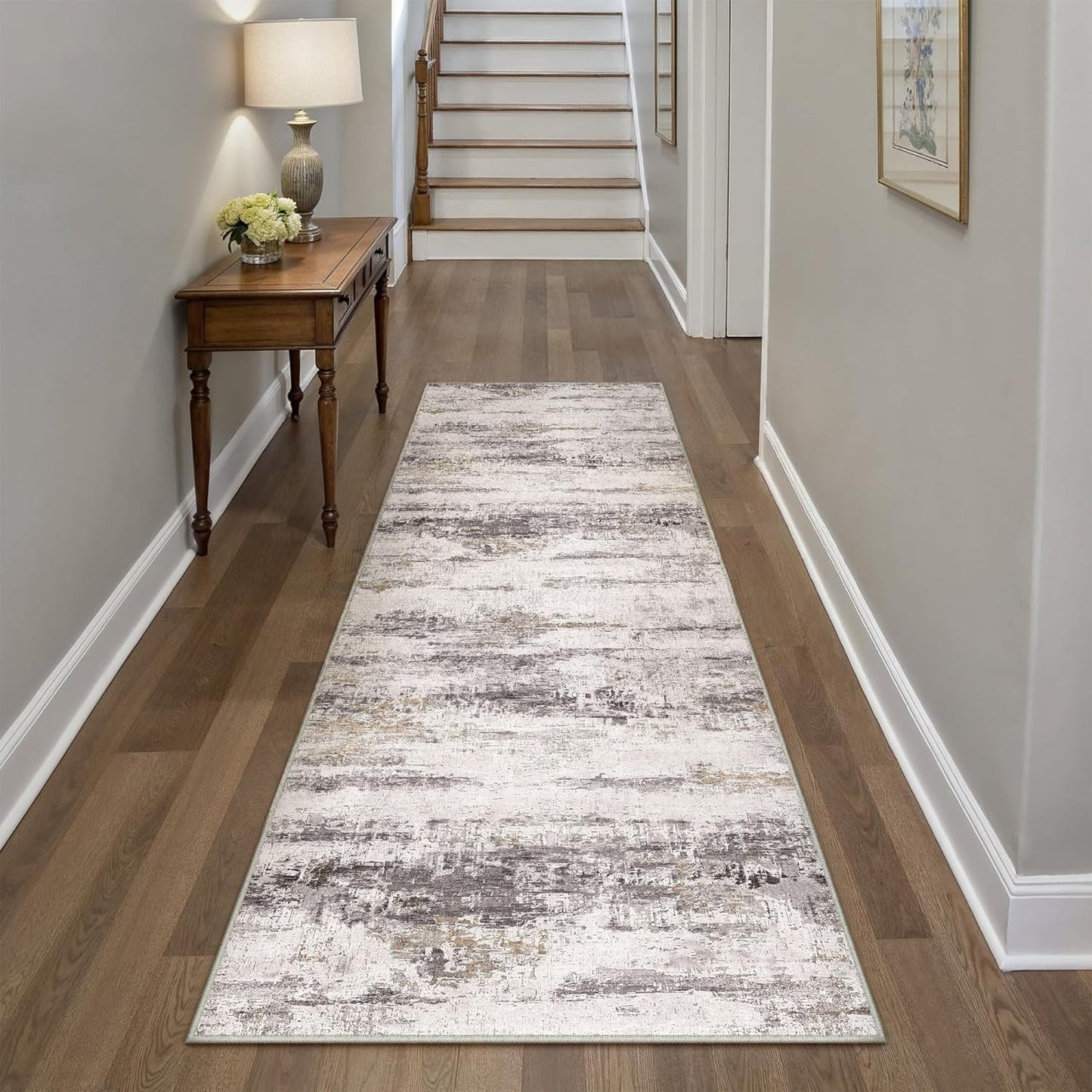 Washable Brown Area Rug 8x10 Modern Abstract Living Room Large Carpet Bedroom Neutral Soft Throw Rug Low Pile Non Slip Indoor Contemporary Floor Cover for Dining Room Office