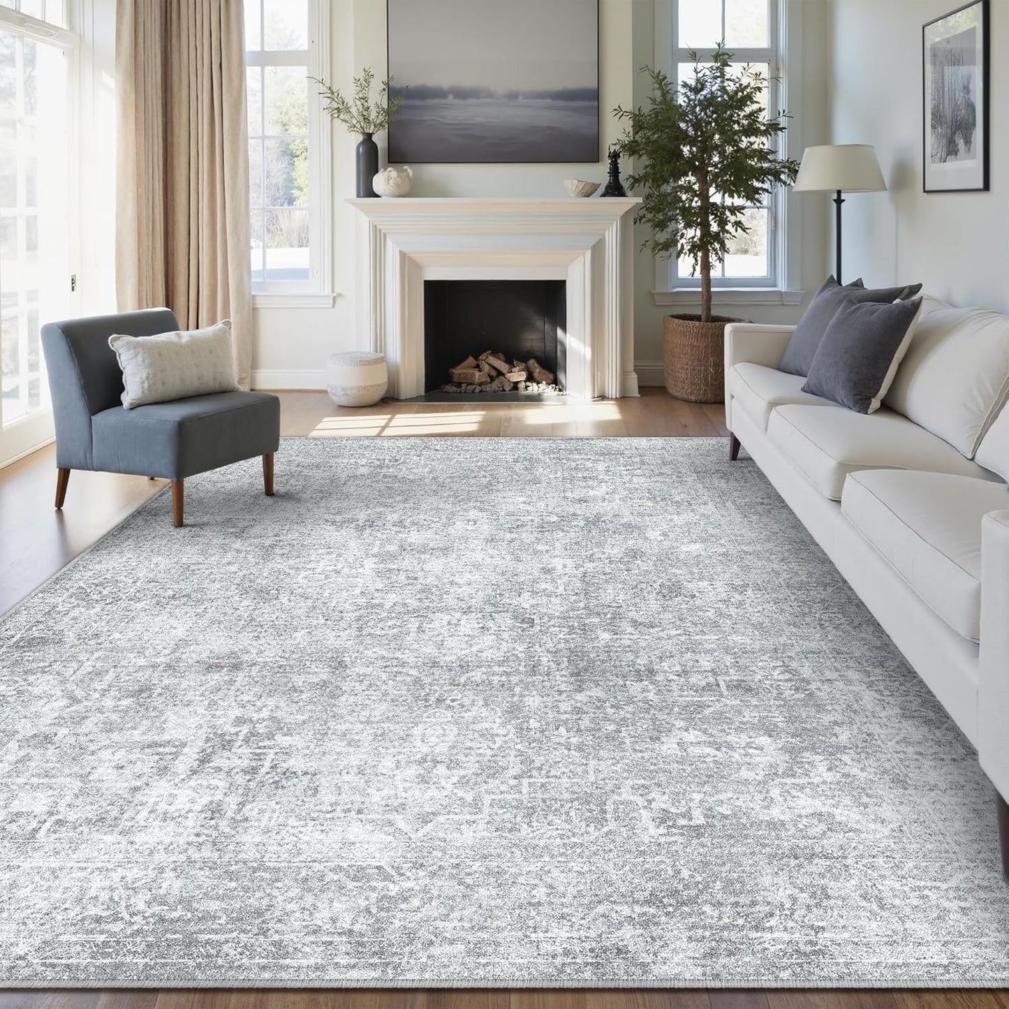 Washable Brown Area Rug 8x10 Modern Abstract Living Room Large Carpet Bedroom Neutral Soft Throw Rug Low Pile Non Slip Indoor Contemporary Floor Cover for Dining Room Office