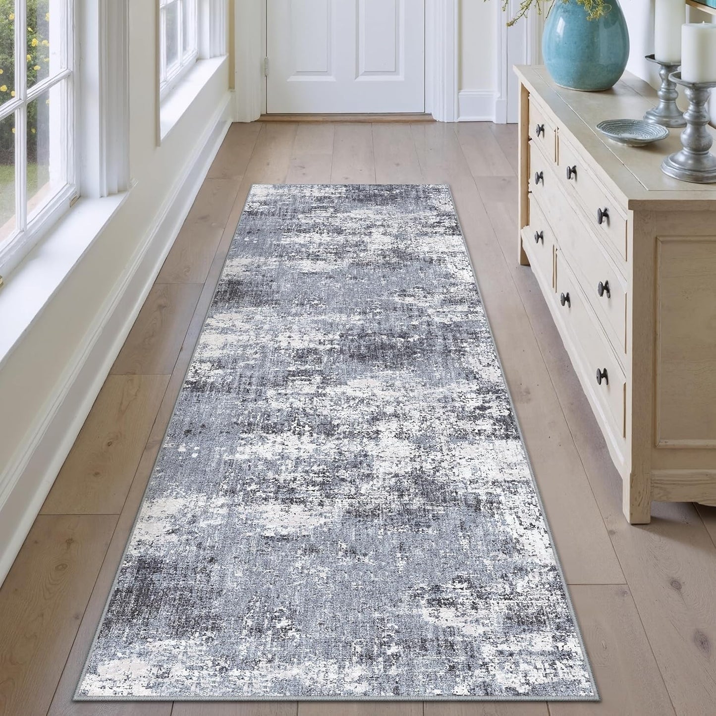 Washable Brown Area Rug 8x10 Modern Abstract Living Room Large Carpet Bedroom Neutral Soft Throw Rug Low Pile Non Slip Indoor Contemporary Floor Cover for Dining Room Office