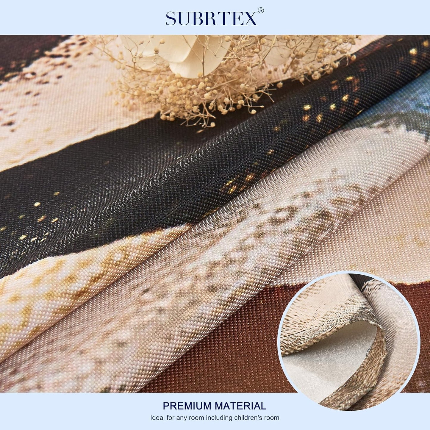 SUBRTEX Light Flitering Curtains 52Wx84L, Room Darkening Vibrant Floral Drapes, 50% Blackout, Semi Sheer Boho Farmhouse Curtains for Living Room, Brown