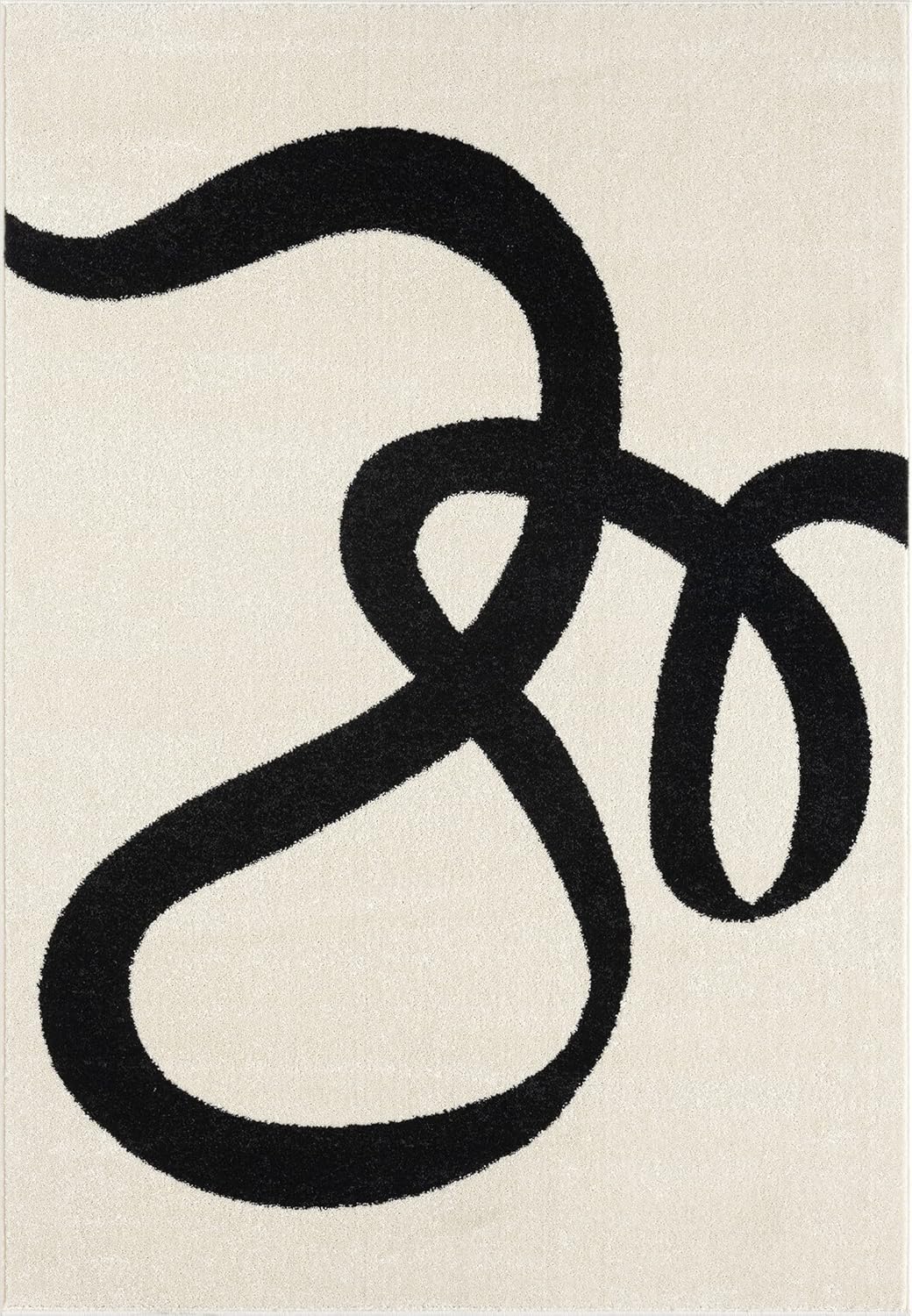 Abani Abstract Beige/Black Area Rug - 6'x9' - Modern Curved Line Design - Deco Collection - Easy to Clean - Durable for High Traffic Areas - Bedroom, Office & Kitchen - Medium Pile