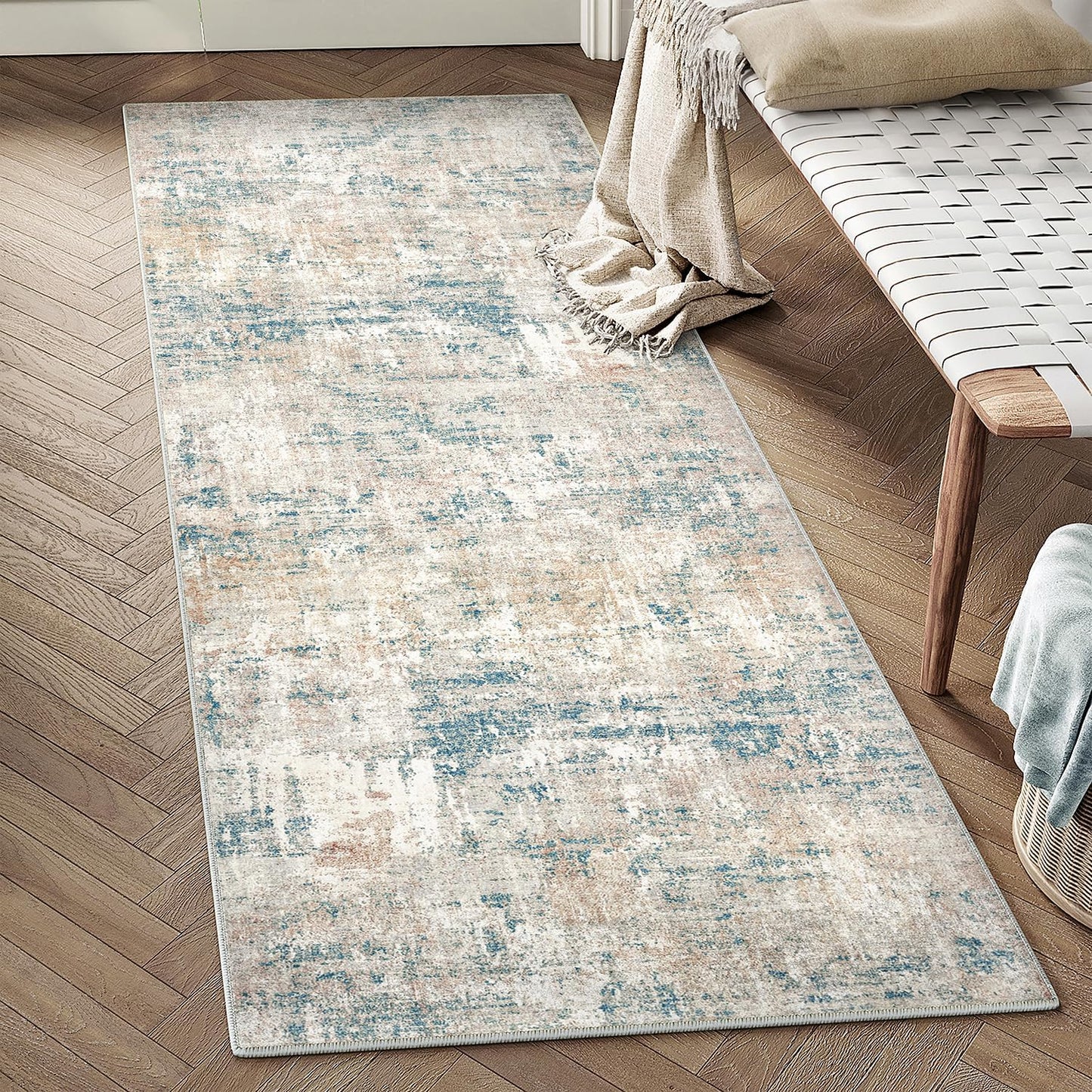 Washable Brown Area Rug 8x10 Modern Abstract Living Room Large Carpet Bedroom Neutral Soft Throw Rug Low Pile Non Slip Indoor Contemporary Floor Cover for Dining Room Office