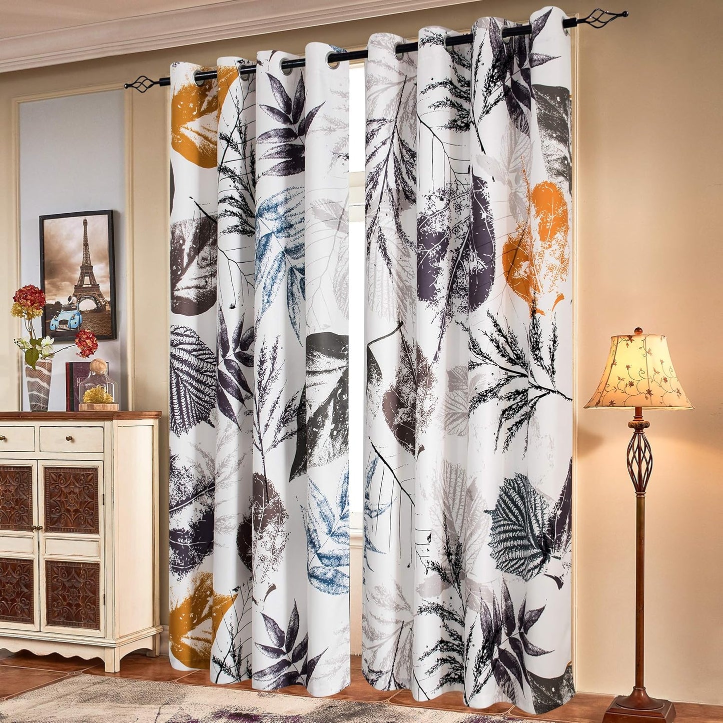 SUBRTEX Light Flitering Curtains 52Wx84L, Room Darkening Vibrant Floral Drapes, 50% Blackout, Semi Sheer Boho Farmhouse Curtains for Living Room, Brown