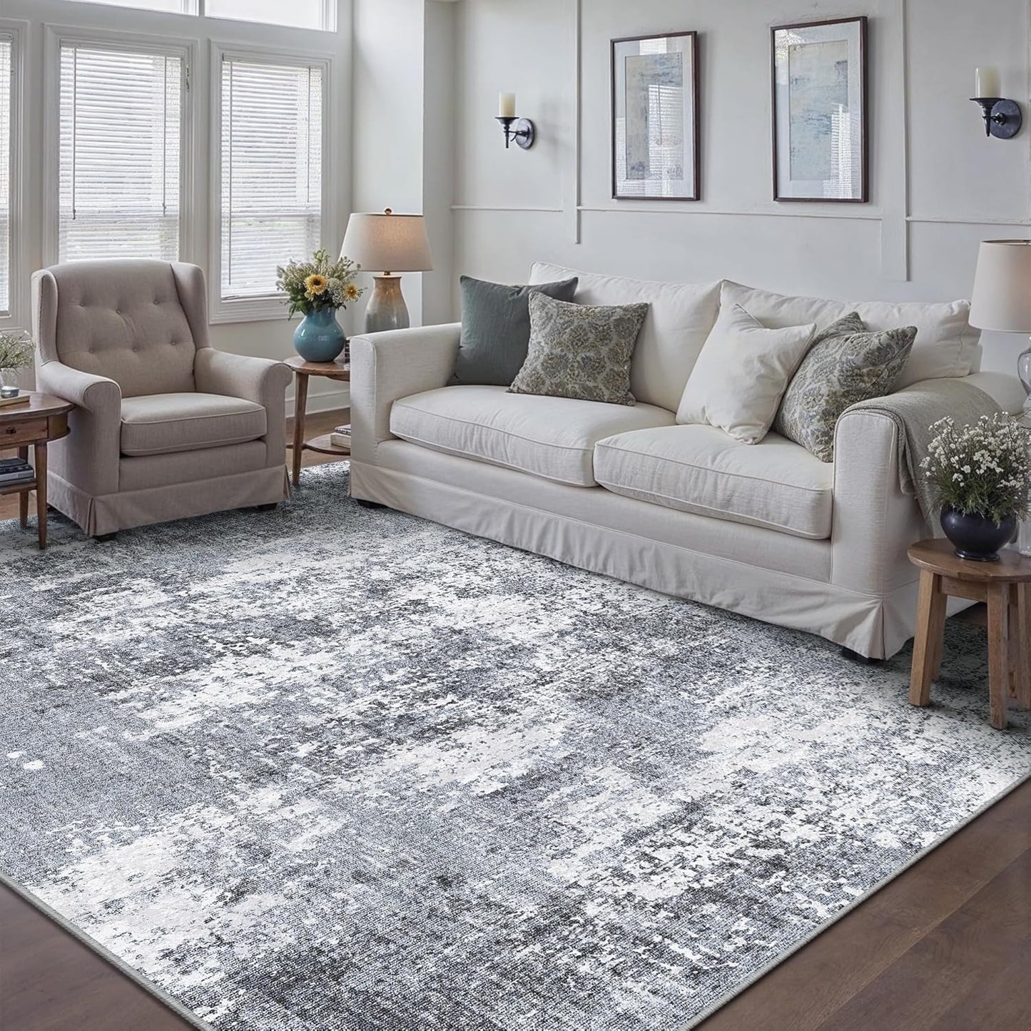 Washable Brown Area Rug 8x10 Modern Abstract Living Room Large Carpet Bedroom Neutral Soft Throw Rug Low Pile Non Slip Indoor Contemporary Floor Cover for Dining Room Office