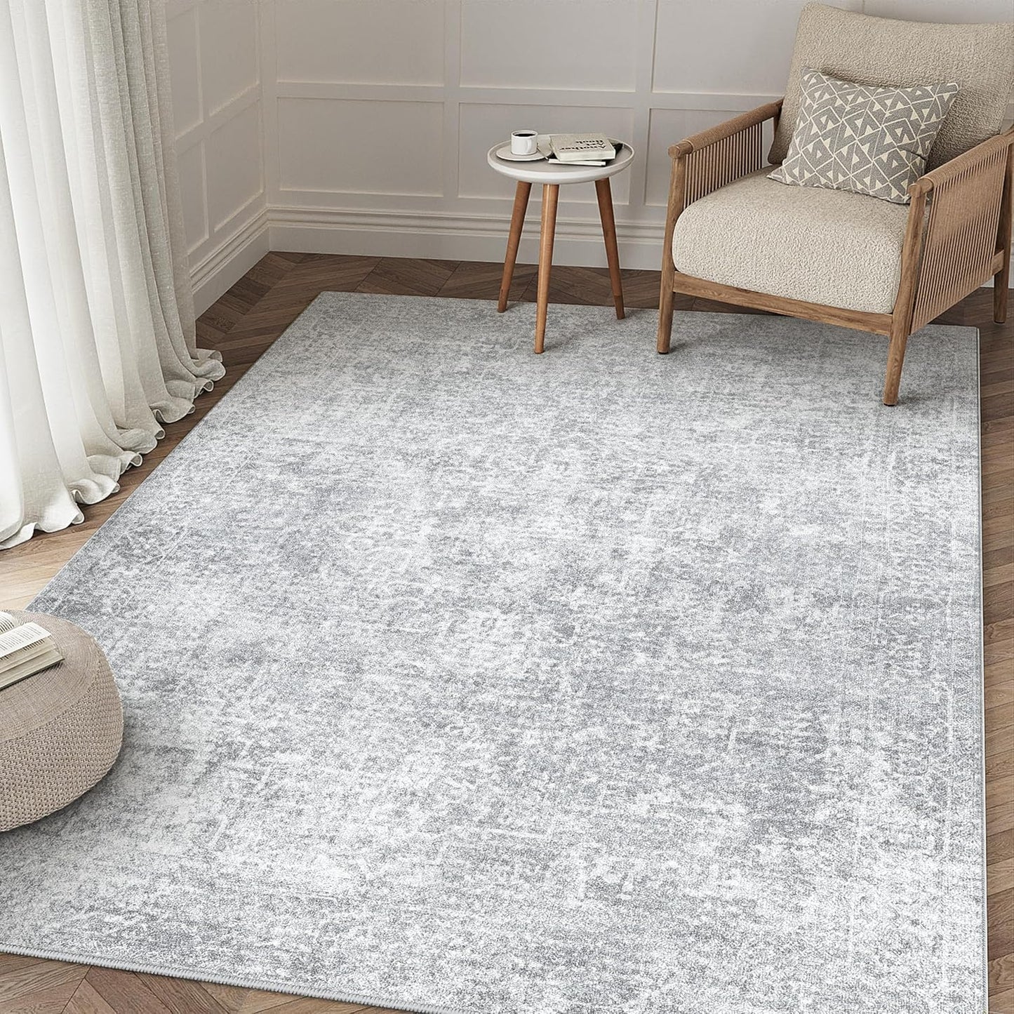 Washable Brown Area Rug 8x10 Modern Abstract Living Room Large Carpet Bedroom Neutral Soft Throw Rug Low Pile Non Slip Indoor Contemporary Floor Cover for Dining Room Office