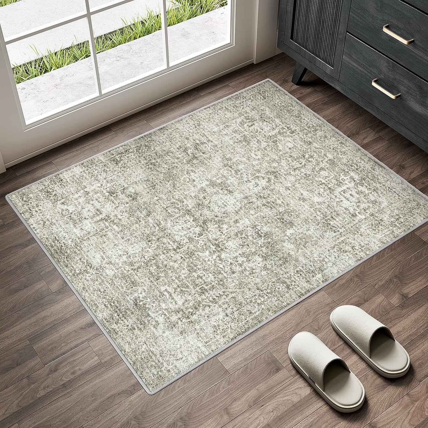 Washable Brown Area Rug 8x10 Modern Abstract Living Room Large Carpet Bedroom Neutral Soft Throw Rug Low Pile Non Slip Indoor Contemporary Floor Cover for Dining Room Office