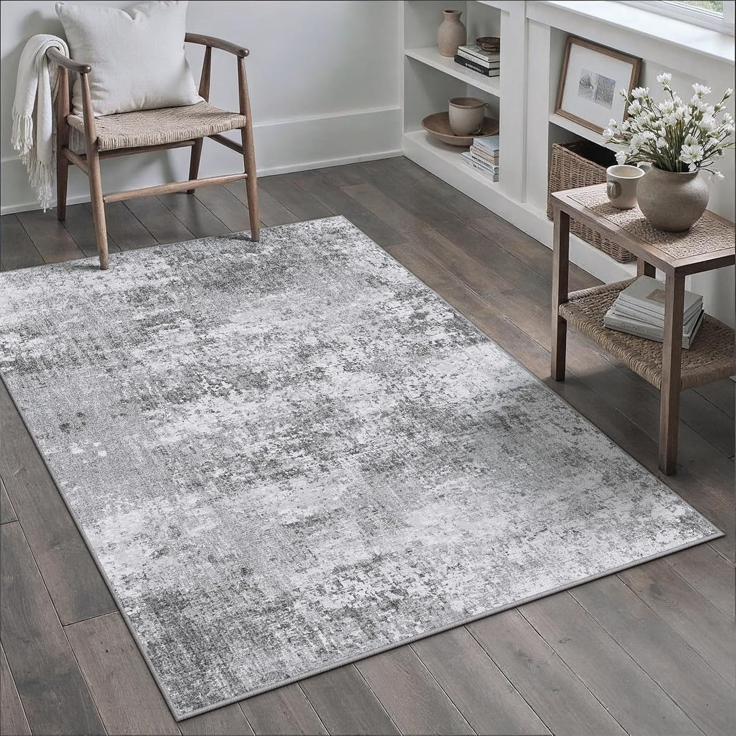 Washable Brown Area Rug 8x10 Modern Abstract Living Room Large Carpet Bedroom Neutral Soft Throw Rug Low Pile Non Slip Indoor Contemporary Floor Cover for Dining Room Office