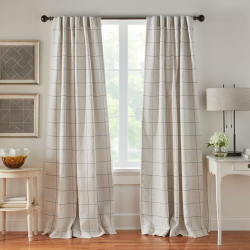 Elrene Home Fashions Brighton Windowpane Plaid Blackout Window Curtain, Living Room and Bedroom Drape with Rod Pocket Tabs, 52" x 84", Linen, 1 Panel