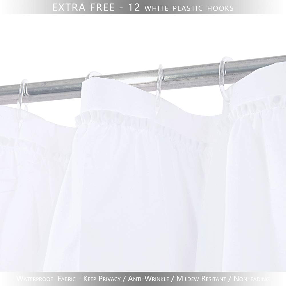 White Ruffle Shower Curtain - Farmhouse Cloth Bathroom 72 x 72 Inches Texture Fashion, Double Layer Fabric, not See Through.