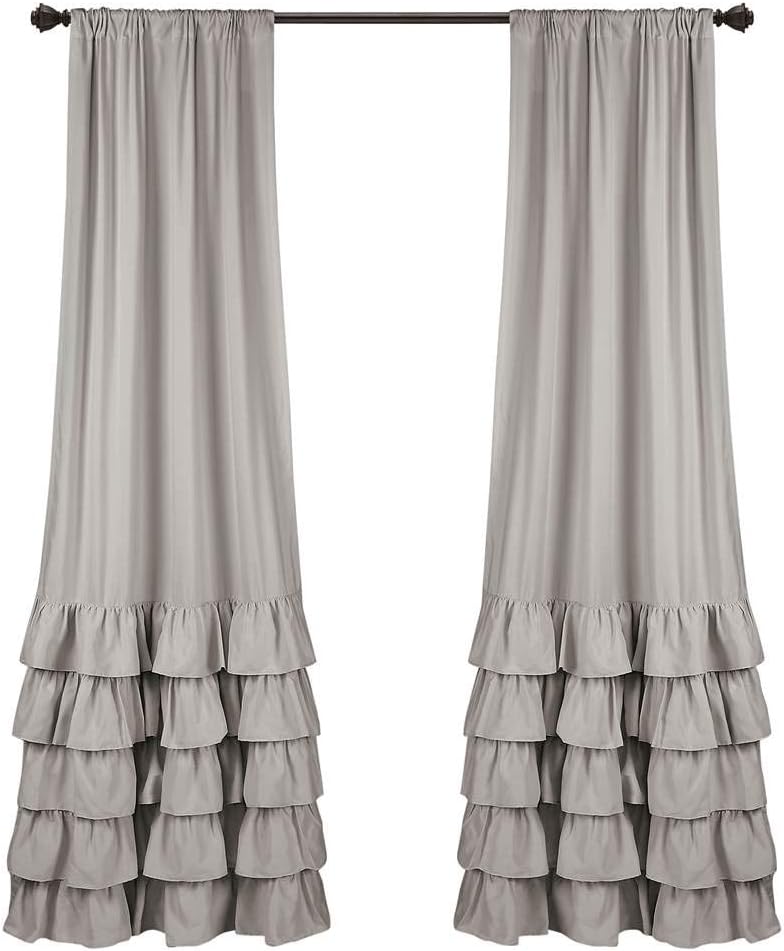 Lush Decor, White Allison Ruffle Curtains-Window Panel Drapes Set for Living, Dining Room, Bedroom (Pair), 84" x 40", 40" W x 84" L