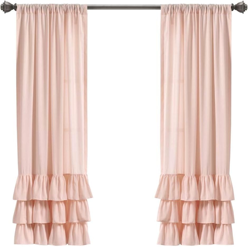 Lush Decor, White Allison Ruffle Curtains-Window Panel Drapes Set for Living, Dining Room, Bedroom (Pair), 84" x 40", 40" W x 84" L