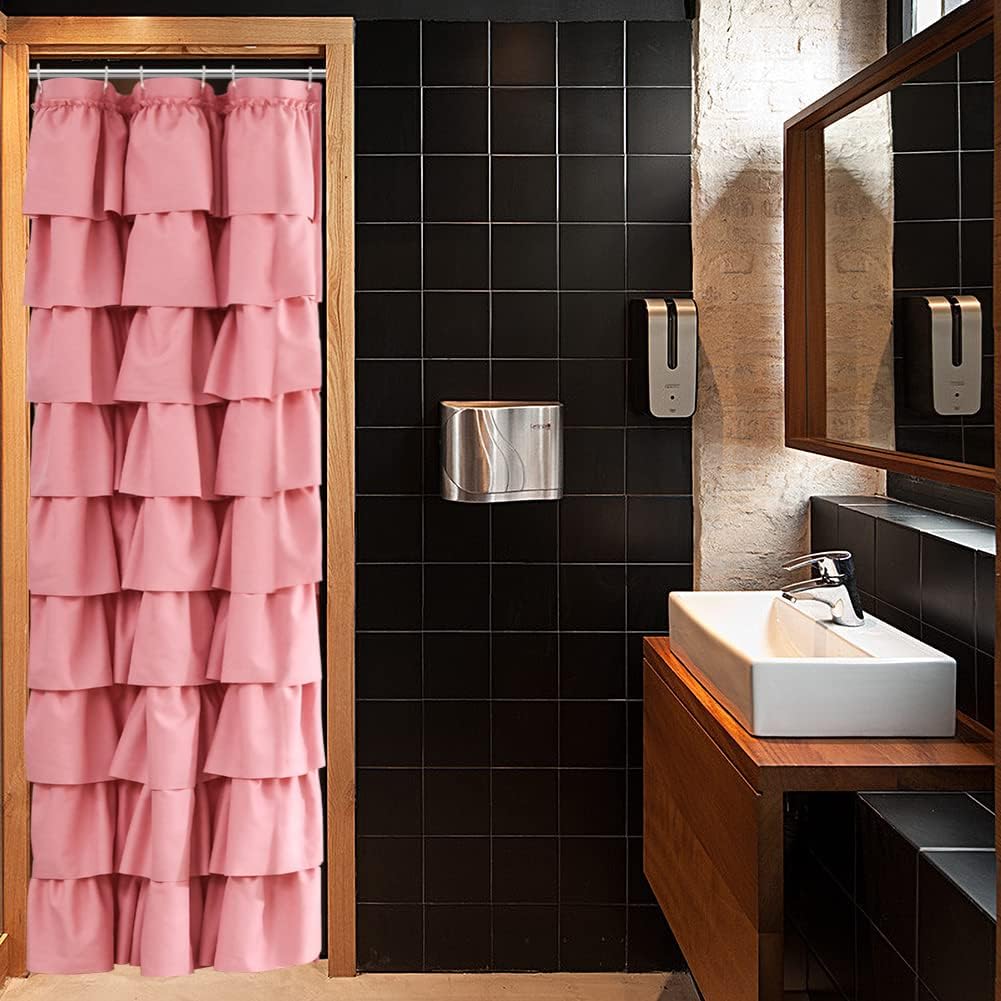 White Ruffle Shower Curtain - Farmhouse Cloth Bathroom 72 x 72 Inches Texture Fashion, Double Layer Fabric, not See Through.