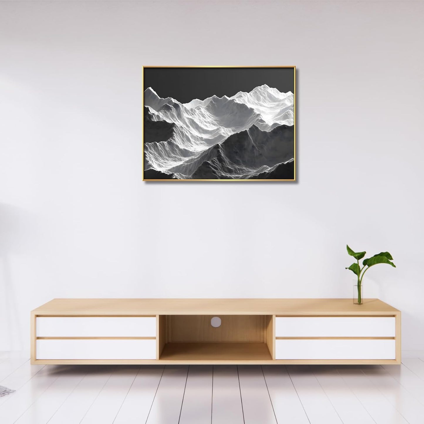 Black Landscape Art Paintings for Wall, Mountain Art Wall Decor, Fantasy Landscape Art, Mountain Wall Art, Black and White Abstract Wall Art (Black Frame, 54W x40L, Framed)