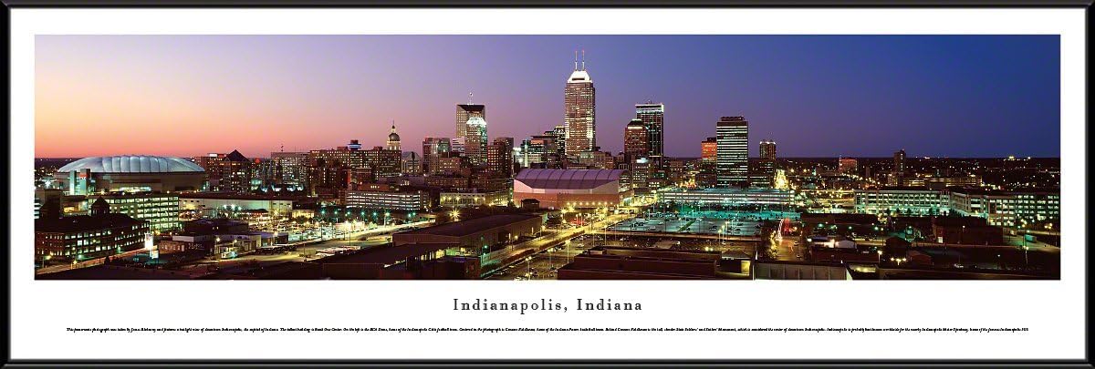 Blakeway Worldwide Panoramas Indianapolis, Indiana at Sunset-Blakeway Panoramas Skyline Posters, Deluxe Frame with Double Mat