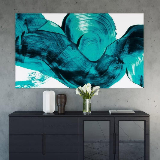 ZURI Cerulean Blur Modern Hand Painted Canvas Abstract Art - 72" x 48"