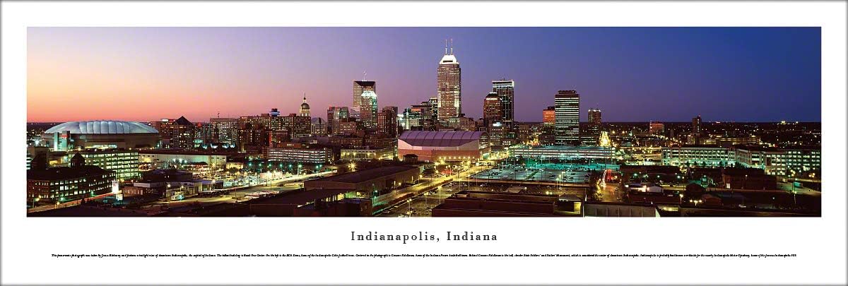 Blakeway Worldwide Panoramas Indianapolis, Indiana at Sunset-Blakeway Panoramas Skyline Posters, Deluxe Frame with Double Mat