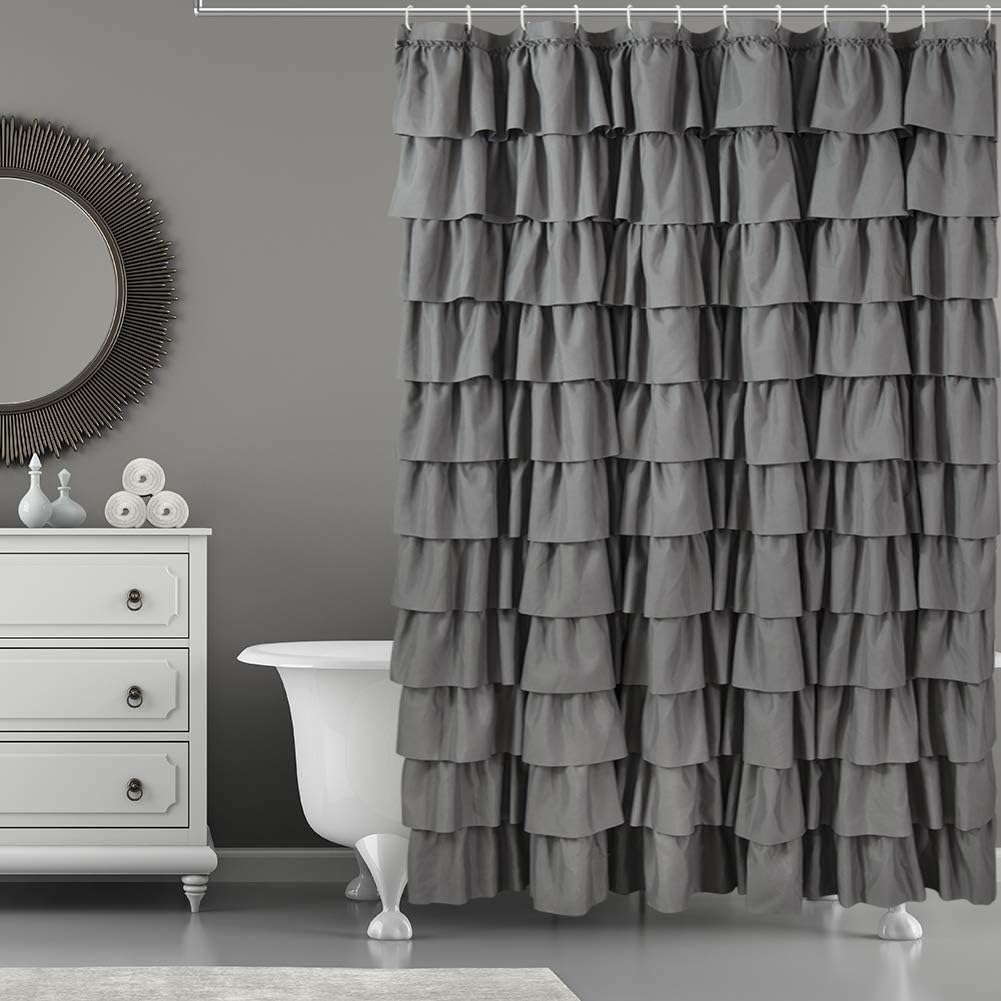White Ruffle Shower Curtain - Farmhouse Cloth Bathroom 72 x 72 Inches Texture Fashion, Double Layer Fabric, not See Through.