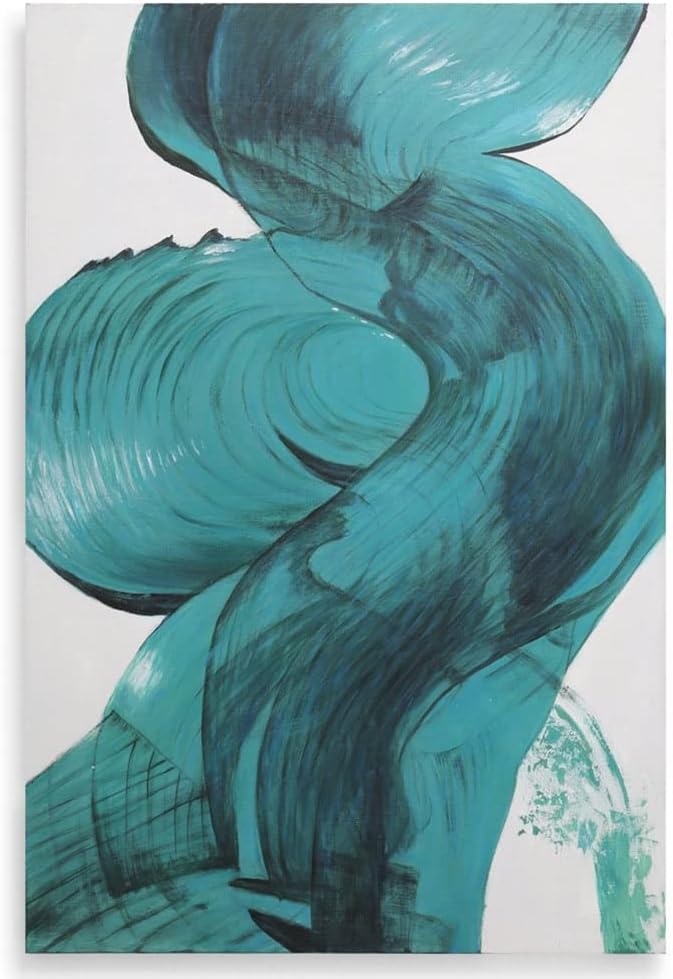 ZURI Cerulean Blur Modern Hand Painted Canvas Abstract Art - 72" x 48"