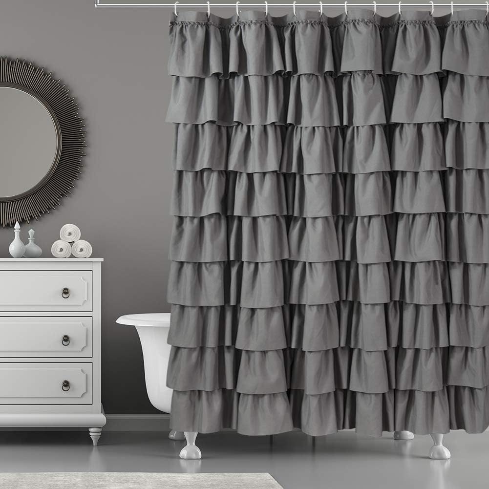 White Ruffle Shower Curtain - Farmhouse Cloth Bathroom 72 x 72 Inches Texture Fashion, Double Layer Fabric, not See Through.