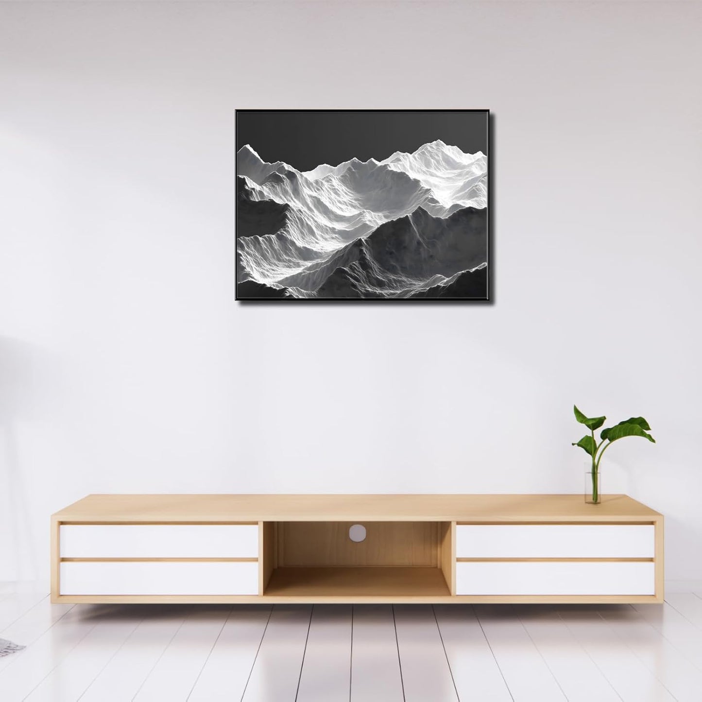 Black Landscape Art Paintings for Wall, Mountain Art Wall Decor, Fantasy Landscape Art, Mountain Wall Art, Black and White Abstract Wall Art (Black Frame, 54W x40L, Framed)