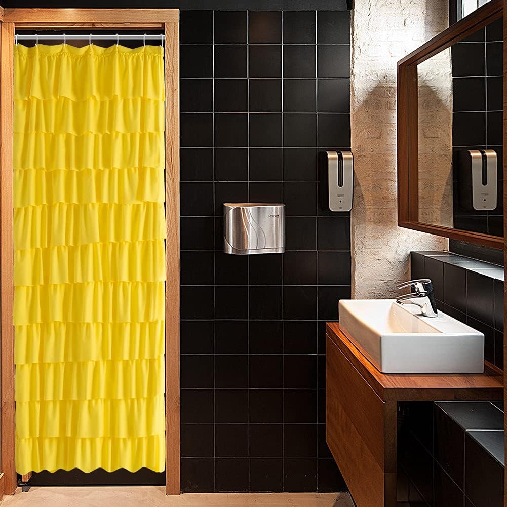 White Ruffle Shower Curtain - Farmhouse Cloth Bathroom 72 x 72 Inches Texture Fashion, Double Layer Fabric, not See Through.