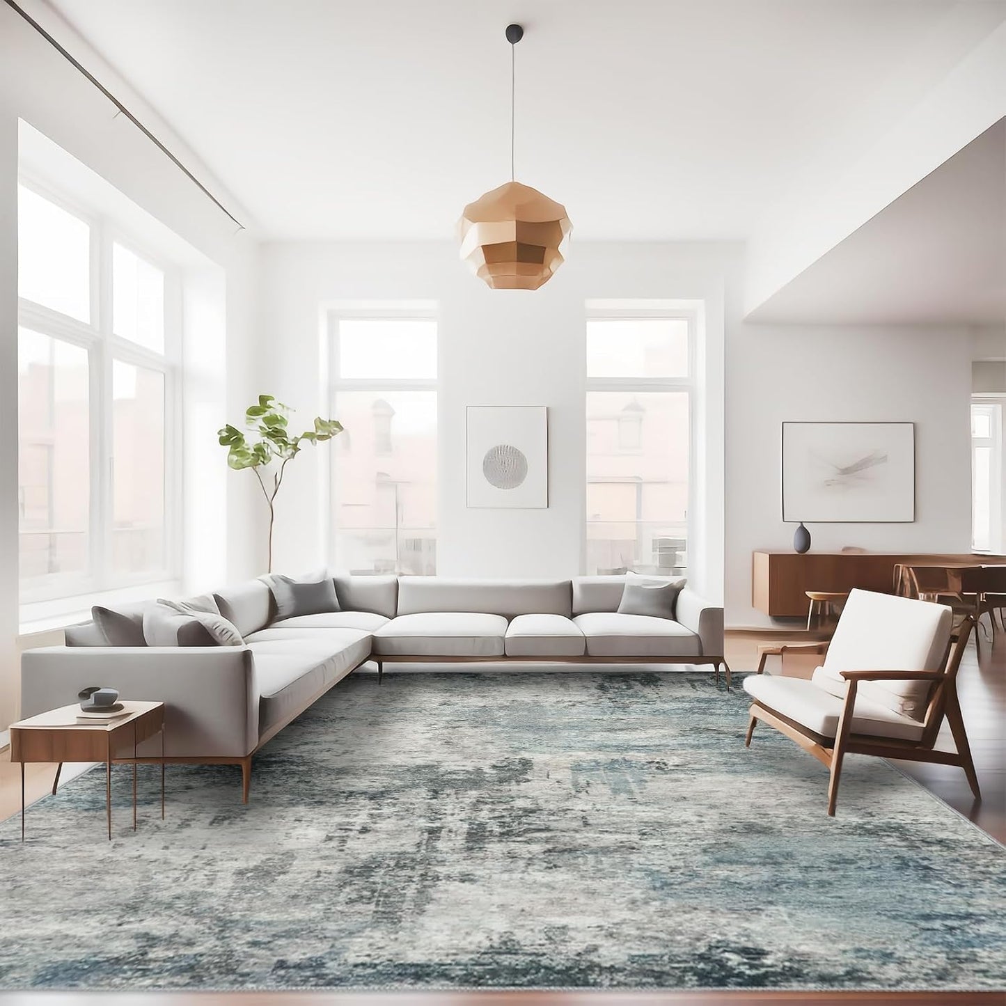 RUUGME Washable 10X14 Rug Abstract - Living Room Bedroom Large Area Rug Indoor Farmhouse Stain Resistant Carpet Non-Slip Machine Washable Distressed Soft Room Decor 10X14 Grey