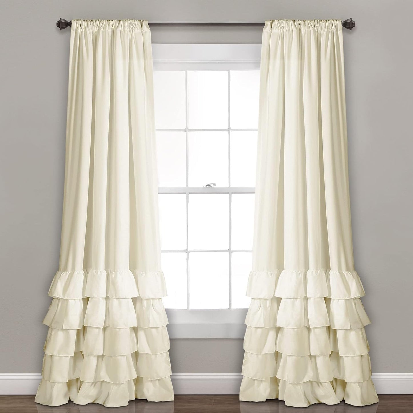 Lush Decor, White Allison Ruffle Curtains-Window Panel Drapes Set for Living, Dining Room, Bedroom (Pair), 84" x 40", 40" W x 84" L