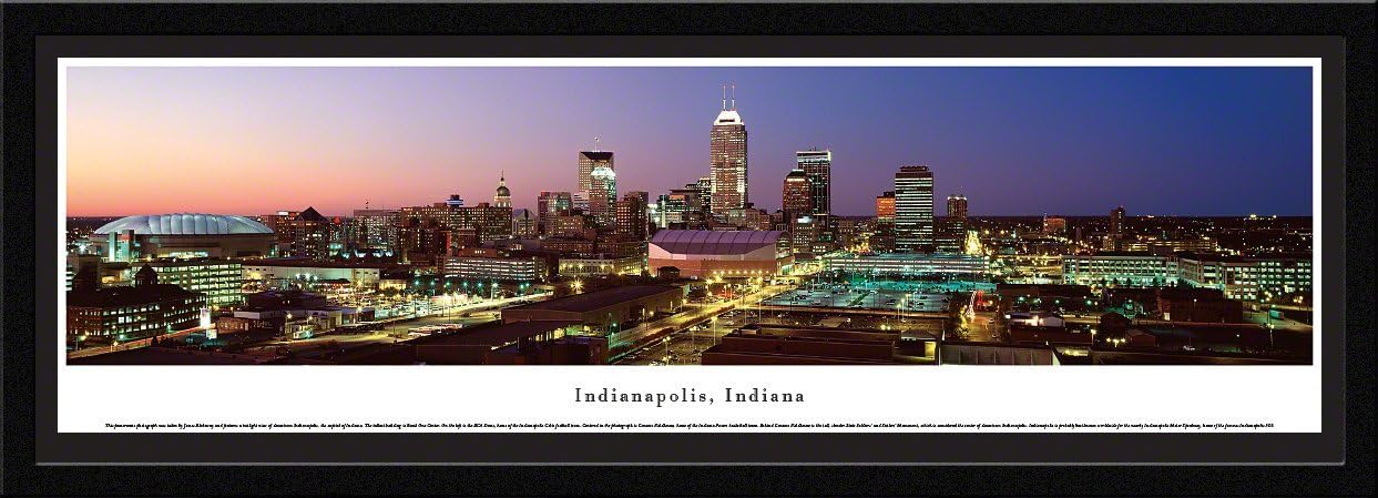 Blakeway Worldwide Panoramas Indianapolis, Indiana at Sunset-Blakeway Panoramas Skyline Posters, Deluxe Frame with Double Mat