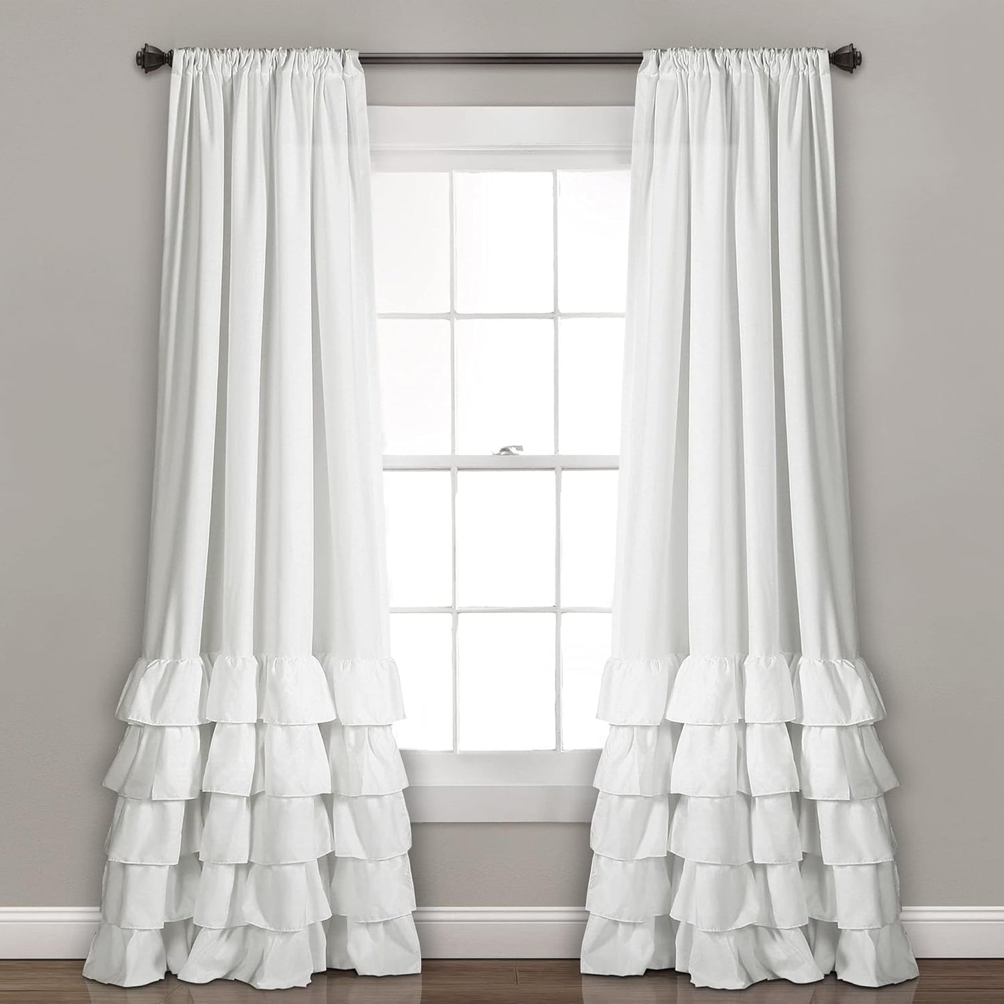 Lush Decor, White Allison Ruffle Curtains-Window Panel Drapes Set for Living, Dining Room, Bedroom (Pair), 84" x 40", 40" W x 84" L