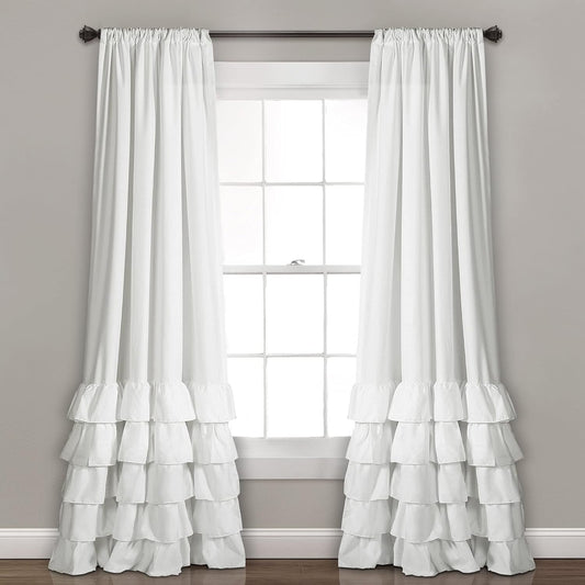 Lush Decor, White Allison Ruffle Curtains-Window Panel Drapes Set for Living, Dining Room, Bedroom (Pair), 84" x 40", 40" W x 84" L