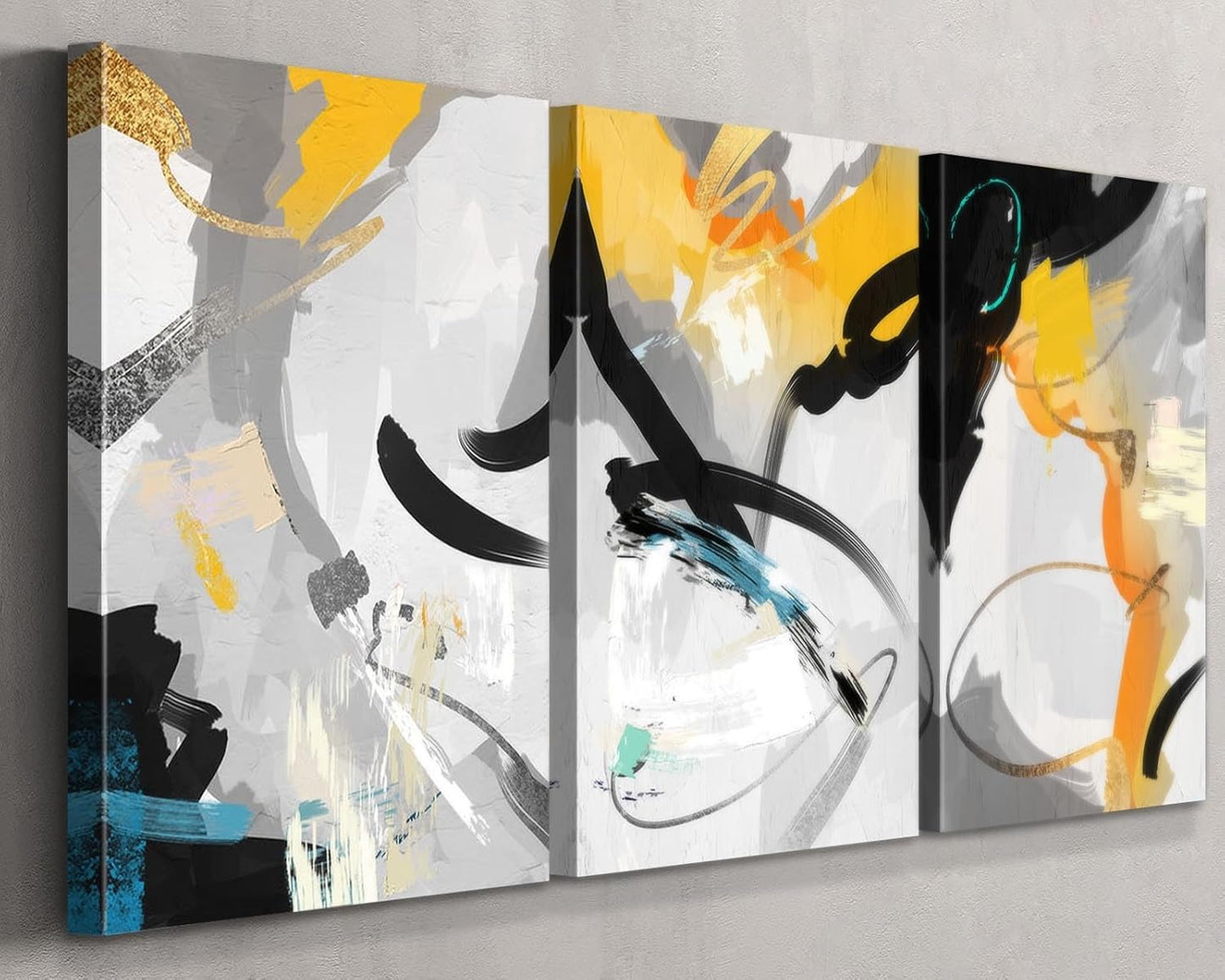 GIFTTWART Oversized Abstract Wall Art – Black White and Gold Canvas Painting with Textured Look for Living Room or Office Decoration