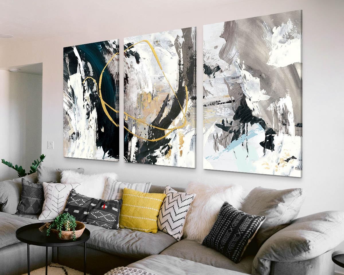 GIFTTWART Oversized Abstract Wall Art – Black White and Gold Canvas Painting with Textured Look for Living Room or Office Decoration