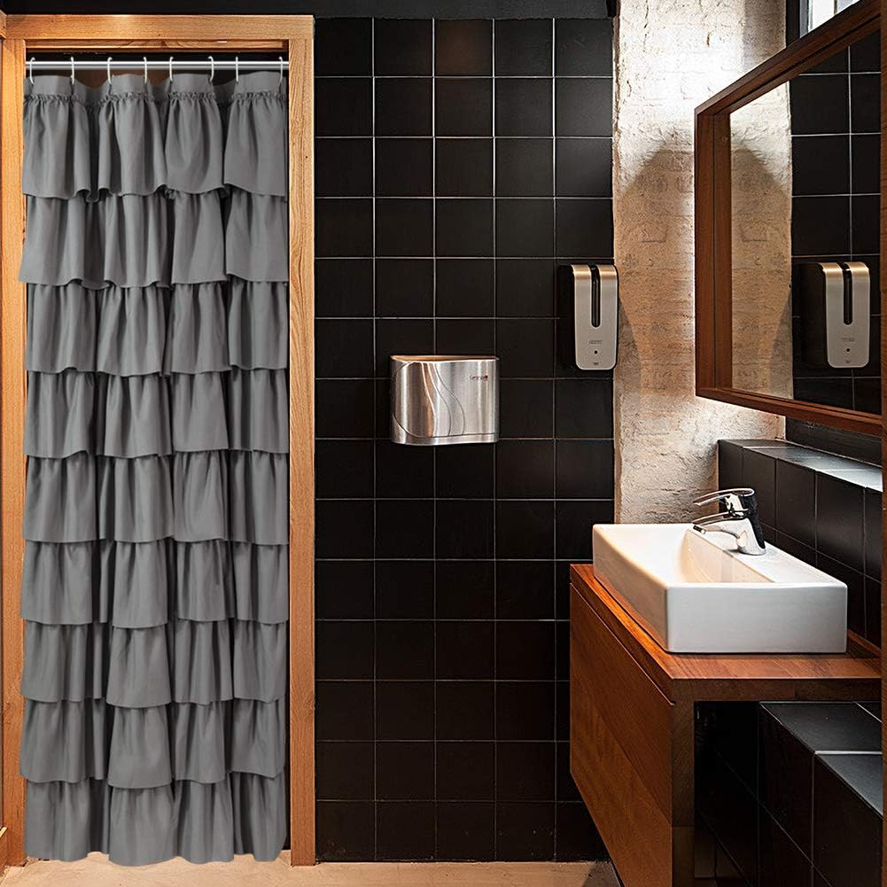 White Ruffle Shower Curtain - Farmhouse Cloth Bathroom 72 x 72 Inches Texture Fashion, Double Layer Fabric, not See Through.